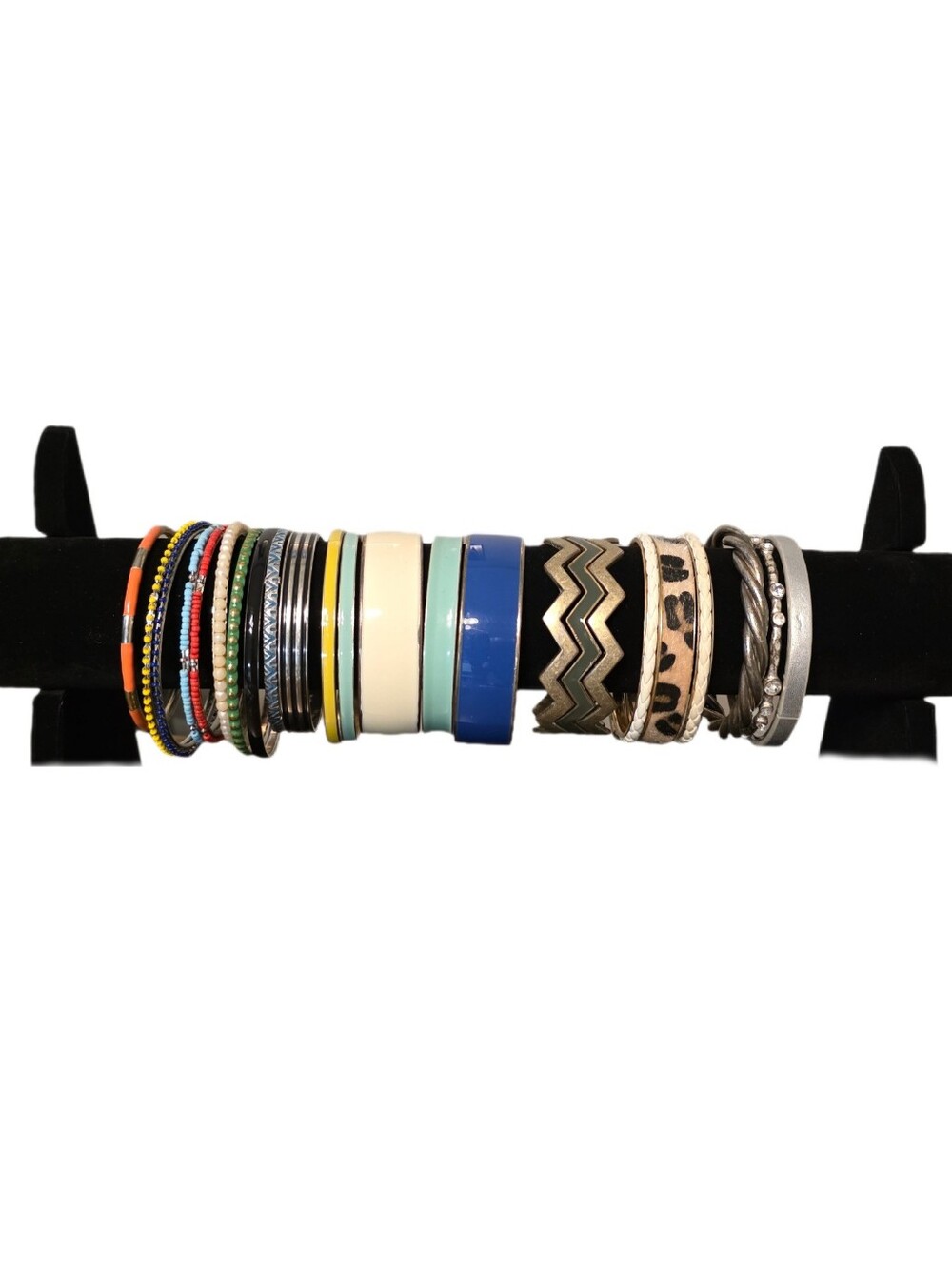 Assorted Bundle of 24 Bangle Bracelets -  Enameled, Leather, Beaded...